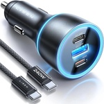 Lisen Зарядно за кола (YL0224010001) - Lisen - с Type-C кабел, USB-A, Type-C, 170W, GaN, алуминиева сплав, 12V/24V, 1м - Черно