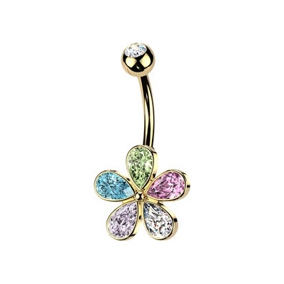 Šperky4U Zlacený piercing do pupíku kytička barevná WP0128-GD