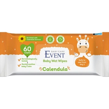 Event Бебешки влажни кърпи Event - С екстракт от невен, 60 броя (2EVBE04103CLD0060A)
