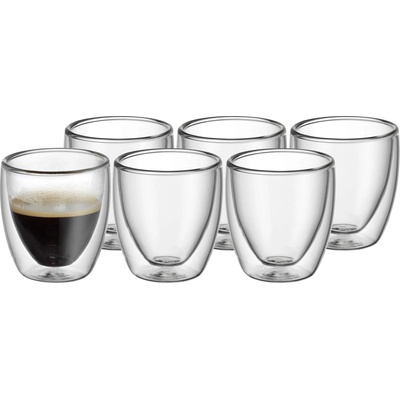 WMF Kult double-walled espresso cups glass set of 6, double-walled glasses 80ml, floating effect, thermal glasses, heat-resistant espresso glass - 901402000