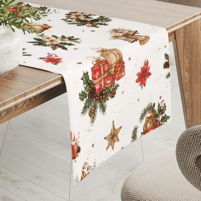 Biante Vánoční bavlněný běhoun Sandra SA-515 Vánoční hvězdy a ozdoby na bílém 35x160cm