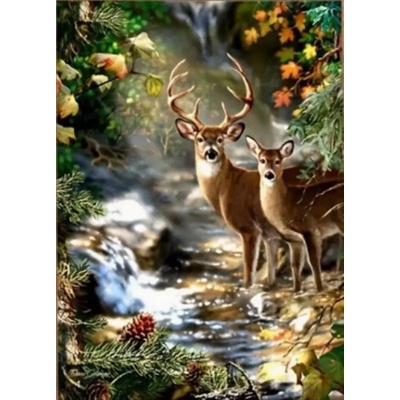 Norimpex - Puzzle Diamant painting: Deer and doe by a forest stream 30x40 cm - 1 - 39 piese