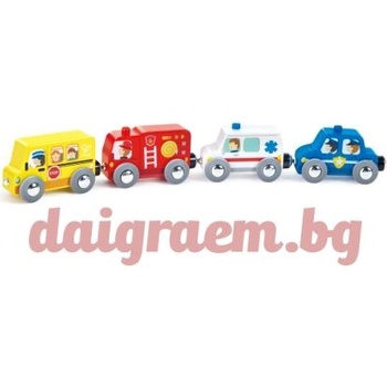 Hape Дървено влакче с цветни превозни средства, hape e8782 (h8782)