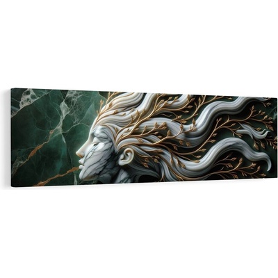 Obraz žena spojená s přírodou a zlatými listy - 135x45