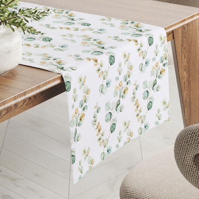 Biante Dekoračný behúň Rongo RGP-510 Eukalyptové listy na bielom 20x180 cm