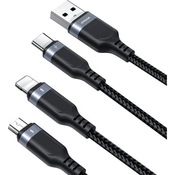 JOYROOM Универсален USB-A кабел с Lightning, microUSB и USB-C конектори (120 см) - Joyroom 3-in-1 USB-A Fast Charging Cable 3.5A (черен) (S-1T3018A18)