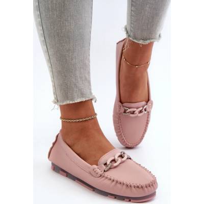 S.Barski DÁMSKÉ KOŽENÉ MOKASÍNY S OZDOBOU RŮŽOVÉ LR339