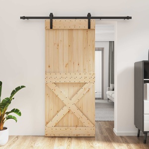 vidaXL Преплъзваща се врата 90 x 210 cm Естествено и черно (3444926)