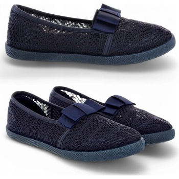 Detské čipkované tenisky s mašľou tmavomodré