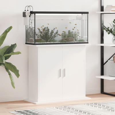 vidaXL Поставка за аквариум, бяла, 81x36x73 см, инженерно дърво (833599)
