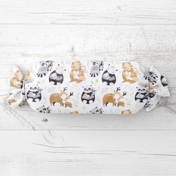 Biante Detský vankúš valec bonbon Sandra SA-223 Zvieratká s mláďátkami 15x40