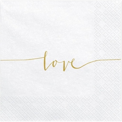 PartyDeco papírové ubrousky Love bílé 33x33cm 20ks