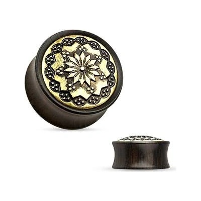 Šperky4U dřevěný plug do ucha Ebony Wood s ornamenty PL01174-08