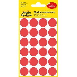 Avery-Zweckform Етикет, 18 mm, кръгъл, подвижен, AVERY ZWECKFORM, червен, 96 етикета в опаковка 3595 (3595)
