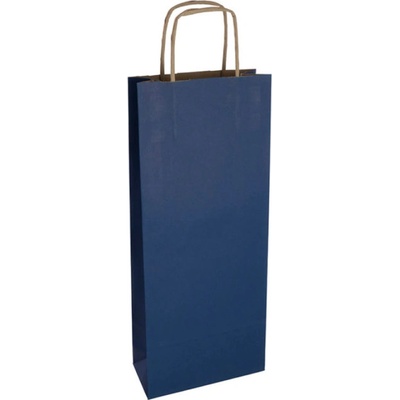 Papierová taška s krúteným uchom na víno 140x80x390 mm, modrá