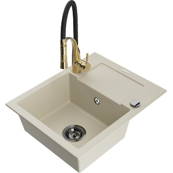 Mexen Enzo гранитна мивка с 1 корито с отцедник и кухненска батерия Aster, бежова - 6506-69-73450-57-B (6506-69-73450-57-B)