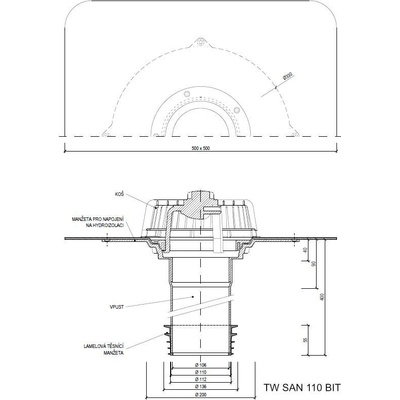 Sanačný vpust TW SAN BIT Typ: 110 BIT (116-129mm)