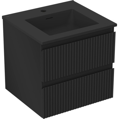 Rivel баня шкаф 50 см с мивка Otis, 2 чекмеджета, оребрена, черна мат (91A20-05047-2-BFF71-W18M71)