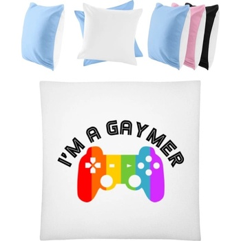 Darčeky PrintEQ Dúhový Vankúš Nápis Im a gaymer Biela Nebeská modrá 40x40