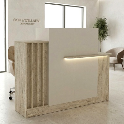 TopMebel Рецепция Dayana от меламин с LED в цвят травертин - пясъчен 150x85.2x120см