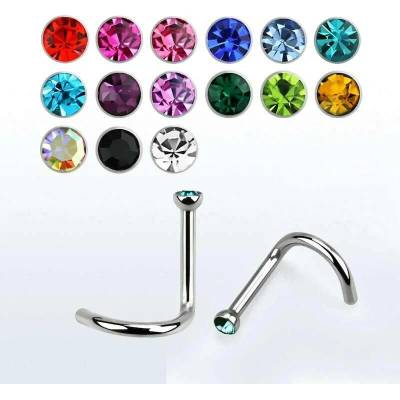 InfinityPierce Zahnutý piercing do nosu z chirurgické oceli s kamínky v různých barvách NSC18