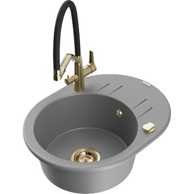 Mexen Kevin гранитна мивка с 1 камера и кухненски смесител Duo, сива - 6517-71-671701-57-G (6517-71-671701-57-G)