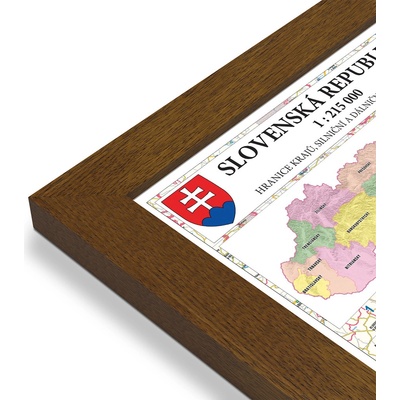 Excart Maps Slovensko - nástěnná administrativní mapa 246 x 128 cm Varianta: mapa v dřevěném rámu, Provedení: Pegi tmavý ořech