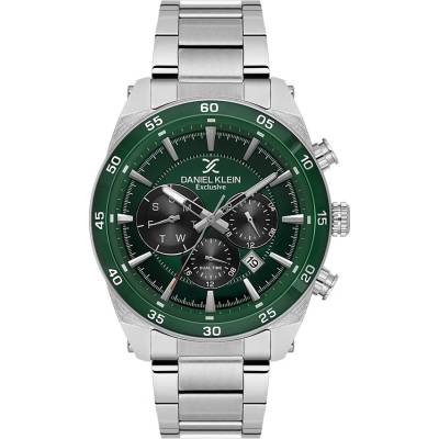 Daniel Klein DK. 1.14263-3 - мъжки часовник, кварцов, 45 mm, зелен циферблат, 5 ATM, сребриста стомана