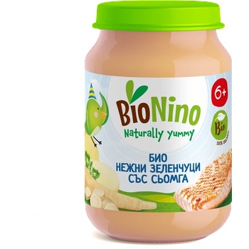 BioNino Био Пюре Зеленчуци със Сьомга, 6+М 190гр (4213)