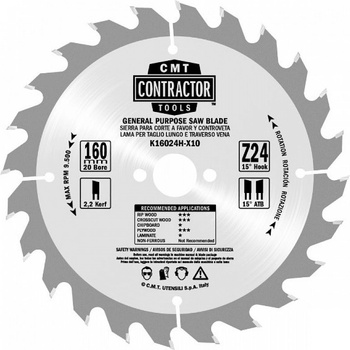 CMT Contractor Pílový kotúč na drevo D216x2,4 d30 Z48 HM C-K21648M-X10