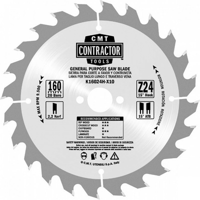 CMT Contractor Pílový kotúč na drevo D216x2,4 d30 Z48 HM C-K21648M-X10