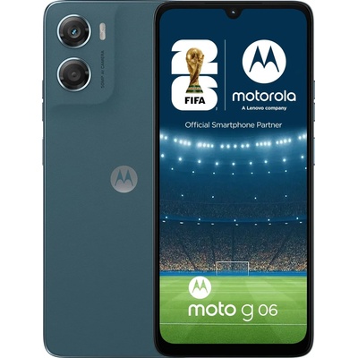 Смартфон Motorola Moto G06 (син), поддържа 2 SIM карти, 6.88" (17.47cm) LCD 120Hz дисплей, осемядрен MediaTek Helio G81 Extreme 2GHz, 8GB LPDDR4X, 256GB Flash памет, 50 & 8 Mpx камери, Android (PBA20029RO)