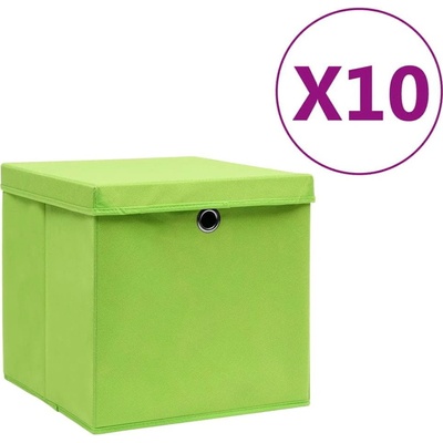 Petromila vidaXL Úložné boxy s vekom 10 ks 28x28x28 cm zelené