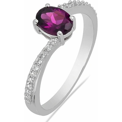 Nefertitis Prsten stříbrný s broušeným rhodolitem a zirkony 017195 RH