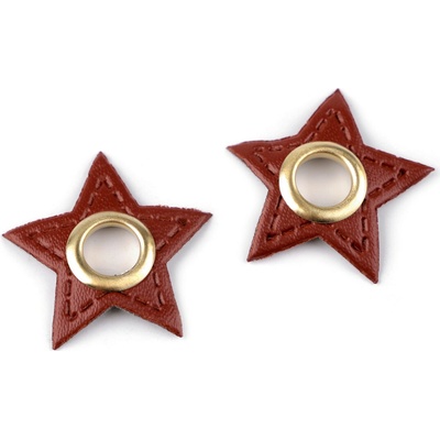 Průchodka s koženkovou hvězdou k našití, průvlek 8 mm hnědá koňak 20 ks