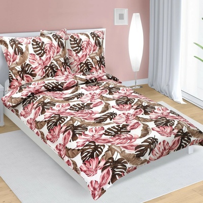 Bellatex krep obliečky Monstera ružová 140x200 70x90