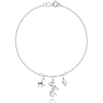 Šperky eshop stříbrný náramek mořská hvězdice mořská panna bílá sladkovodní perla čirý zirkon R39.23