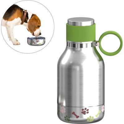 Asobu láhev s miskou pro psa STAINLESS RECYCLE 975 ml stříbrná zelená