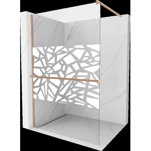 Mexen Kioto+ душ параван със стена и рафт Walk-in 70 x 200 cm, бял десен, четкана мед - 800-070-121-65-85 (800-070-121-65-85)