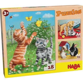 HABA Детски пъзел 3 в 1 Haba - Домашни животни (302638)