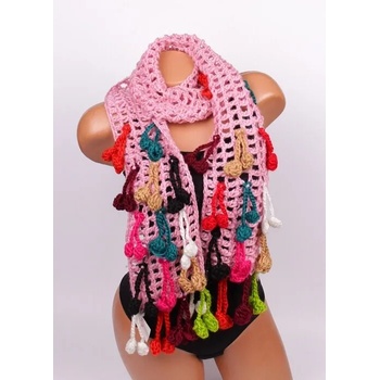 Image 1 of Весел дамски розов шал с цветни пискюли