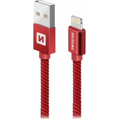 Swissten 71527601 textilný s Lightning konektorom a podporou rýchlonabíjania, červený