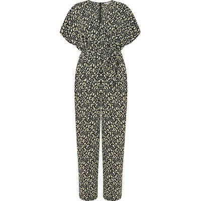 Yumi Women's Black Animal Print Kimono Jumpsuit - Black