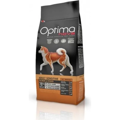 VISAN Optima nova adult sensitive salmon&potato (сьмга и картофи) 70% месо grain free, Хипоалергична, Суперпремуим храна за пораснали кучета от всички породи 0, 800 кг