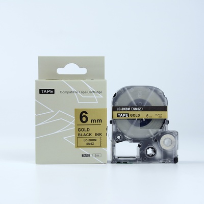 Compatible Epson LK-2KBM, SM6ZW, 6mm x 9m, черен печат / златна основа, съвместима лента (LKSM6ZW)