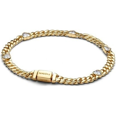 PANDORA Zlacený náramek Srdce na kubánském řetízku 16 cm 564226C01-16