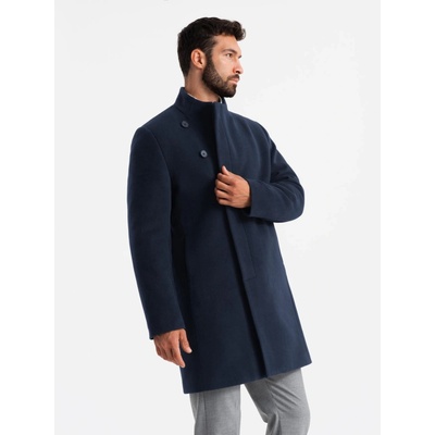 Ombre Men's coat with high collar and asymmetrical fastening black černá – Zboží Dáma