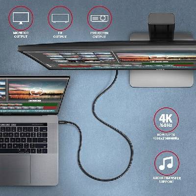 Axagon BUCM32-CM10AB SPEED+ USB-C USB-C, USB 3.2 Gen 2, PD 100W 5A, 4k HD, ALU, oplet, 1m