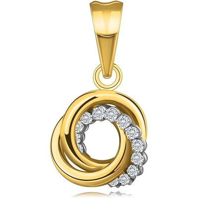 Šperky Eshop Přívěsek z kombinovaného zlata propletené kroužky čiré zirkony S5GG255.98