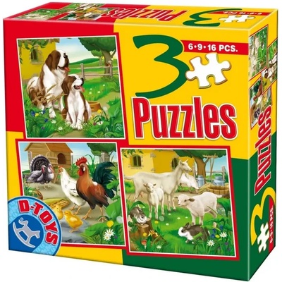 D-Toys - Puzzle 3v1 Pets - 1 - 39 piese